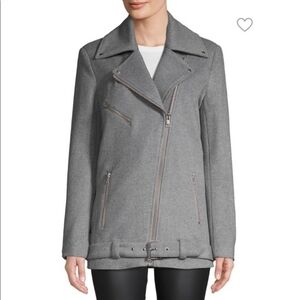 Wythe NY Long Wool-Blend Gray Moto Jacket Size M